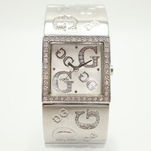 Guess Silver Tone Square Glitter Jewel 26mm Watch Stainless Steel w New Battery - Picture 5 of 11